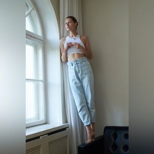 Zara High Rise Paperbag Waist Baggy Jeans Size 2